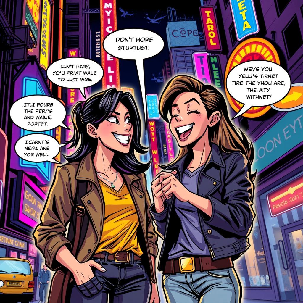 A fantastic and thrilling adult comic book style illustration featuring a playful and adventurous narrative, showcasing two characters engaged in flirtatious banter and playful interactions