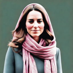 A high-quality digital art piece, portraying Kate Middleton in the attire of a Syrian refugee