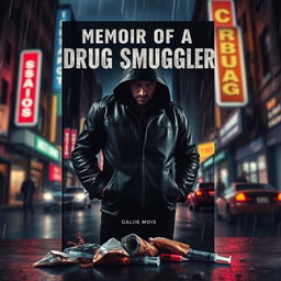 An intense and gritty book cover design for 'Memoir of a Drug Smuggler'