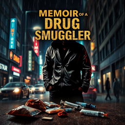 An intense and gritty book cover design for 'Memoir of a Drug Smuggler'