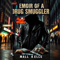 An intense and gritty book cover design for 'Memoir of a Drug Smuggler'