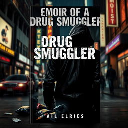 An intense and gritty book cover design for 'Memoir of a Drug Smuggler'