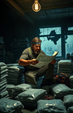 A dramatic scene depicting a cocaine smuggler in action