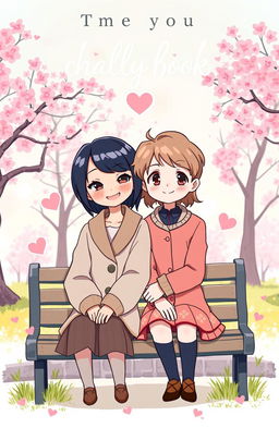 A whimsical and charming book cover design featuring two protagonists in a romantic setting