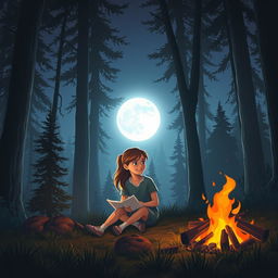 A realistic scene featuring a girl and a boy sitting together on the forest floor, engaged in a deep conversation while enjoying each other's company