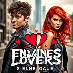 A captivating book cover for an enemies-to-lovers romance, featuring two main characters with contrasting styles and expressions