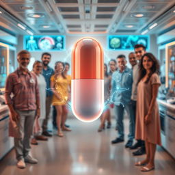 A futuristic pill called "Zentrel" displayed prominently in the center of the image, surrounded by ethereal, glowing energy waves symbolizing its groundbreaking medical benefits