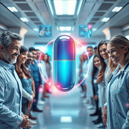 A futuristic pill called "Zentrel" displayed prominently in the center of the image, surrounded by ethereal, glowing energy waves symbolizing its groundbreaking medical benefits