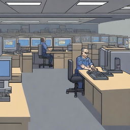 A high-quality, pixel art image depicting an information technology helpdesk within a US military context