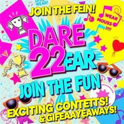 A vibrant and eye-catching advertisement for a party titled "Dare 2 Wear"