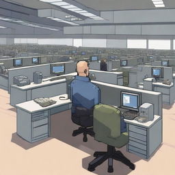 A high-quality, pixel art image depicting an information technology helpdesk within a US military context