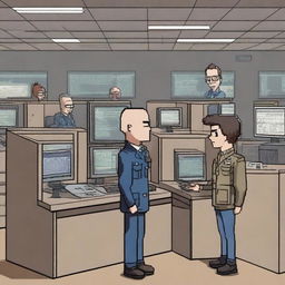 A high-quality, pixel art image depicting an information technology helpdesk within a US military context