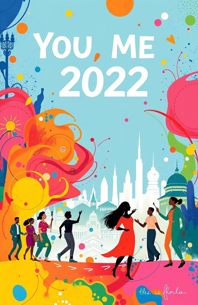 A vibrant, dynamic scene capturing the essence of 'You, Me, and 2022' with abstract elements symbolizing personal growth and transformation