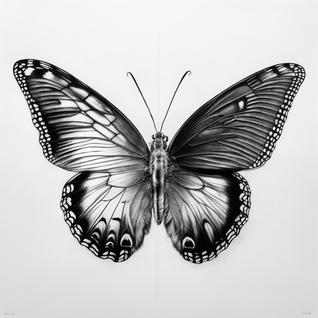 This is another high-quality graphite pencil drawing of a different butterfly