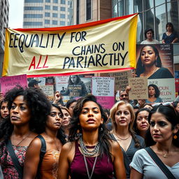 A thought-provoking and impactful image that explores the themes of gender roles, patriarchy, and systemic discrimination