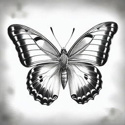 A highest quality graphite pencil sketch in black and white, depicting a butterfly