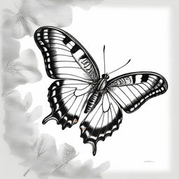 A top-tier pencil drawing capturing a butterfly in flight