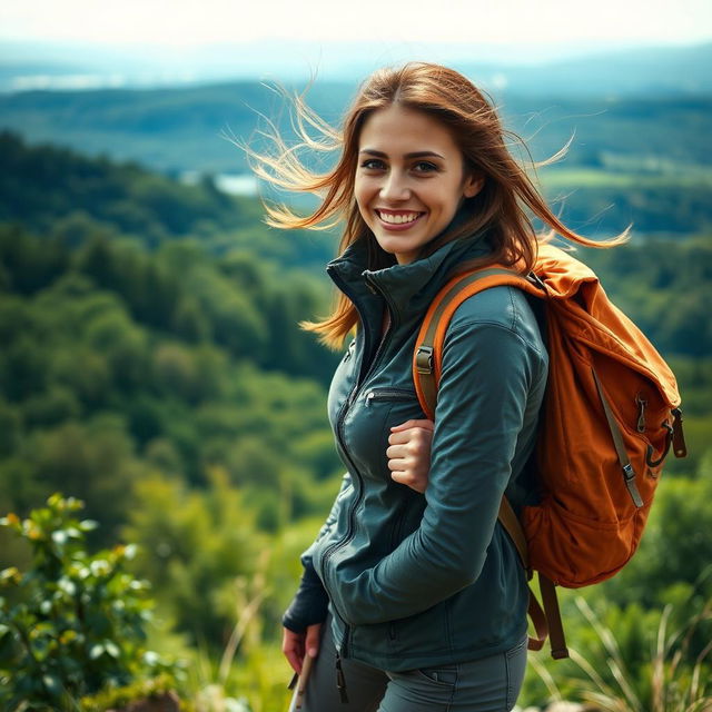 A captivating image of an adventurous Belgian woman, embodying both strength and beauty