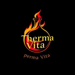 A logo design for a company named 'Therma Vitae', featuring a round bottle with flames engulfing it