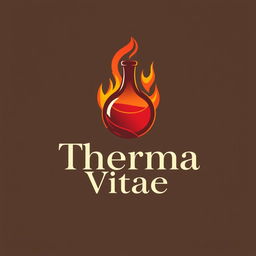 A logo design for a company named 'Therma Vitae', featuring a round bottle with flames engulfing it