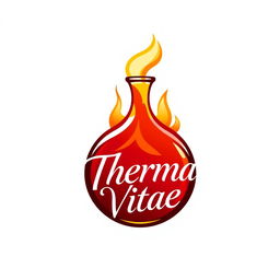 A logo design for a company named 'Therma Vitae', featuring a round bottle with flames engulfing it