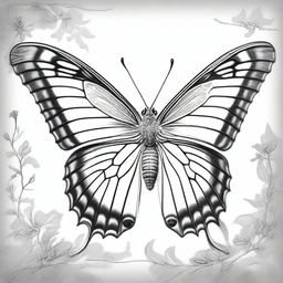 A top-tier pencil drawing capturing a butterfly in flight