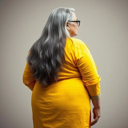 A voluptuous, mature Indian woman in her 60s, showcasing her full backside with confidence and sensuality