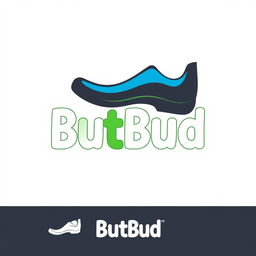 A modern, sleek logo design for a shoe company named 'ButBud'