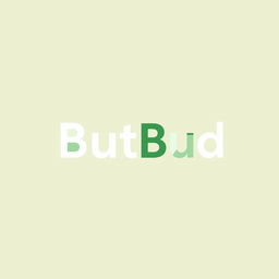 A sleek and modern logo design for a shoe company named "ButBud", featuring a stylized and abstract representation of a shoe integrated into the lettering
