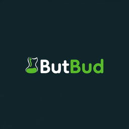 A sleek and modern logo design for a shoe company named "ButBud", featuring a stylized and abstract representation of a shoe integrated into the lettering