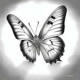 A high-quality graphite pencil sketch, rendered in black and white, captures a charming butterfly