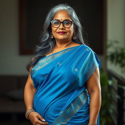 A sensual and voluptuous dusky Indian woman in her 50s, exuding confidence and grace