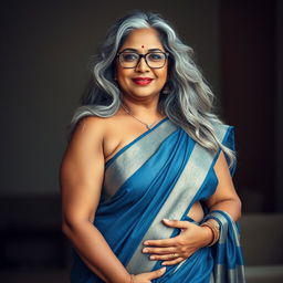 A sensual and voluptuous dusky Indian woman in her 50s, exuding confidence and grace