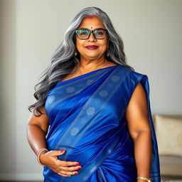A sensual and voluptuous dusky Indian woman in her 50s, exuding confidence and grace