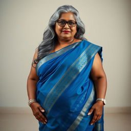 A sensual and voluptuous dusky Indian woman in her 50s, exuding confidence and grace