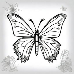 A black and white image of a meticulously drawn butterfly, ideal for a children's book