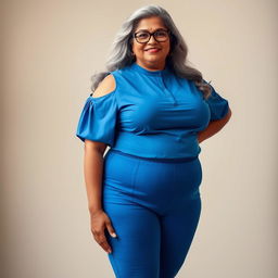 A sensual and voluptuous dusky Indian woman in her 50s, exuding confidence