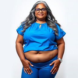 A sensual and voluptuous dusky Indian woman in her 50s, radiating confidence and charm