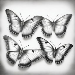 A light black and white graphite pencil drawing, showcasing the delicate intricacy of butterflies