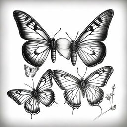 A unique graphite pencil drawing in black and white, illustrating the beauty of butterflies