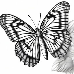 A unique graphite pencil drawing in black and white, illustrating the beauty of butterflies