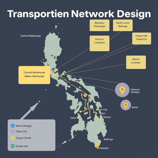 A detailed and visually engaging network map illustrating a Transportation Network Design