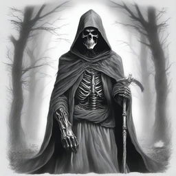 A striking pencil drawing of the Grim Reaper, shrouded in mystery and menace