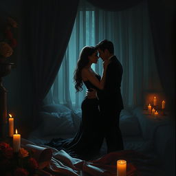 A mysterious, intimate setting that depicts a dark affair between two lovers