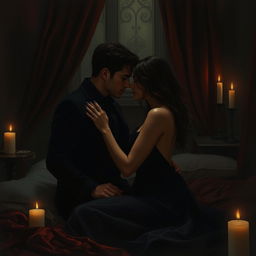 A mysterious, intimate setting that depicts a dark affair between two lovers