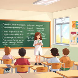A thoughtful and serene illustration featuring a calm classroom setting