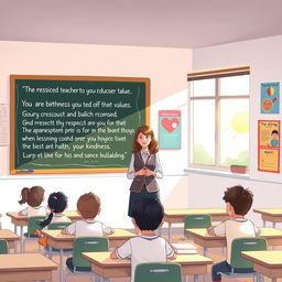 A thoughtful and serene illustration featuring a calm classroom setting