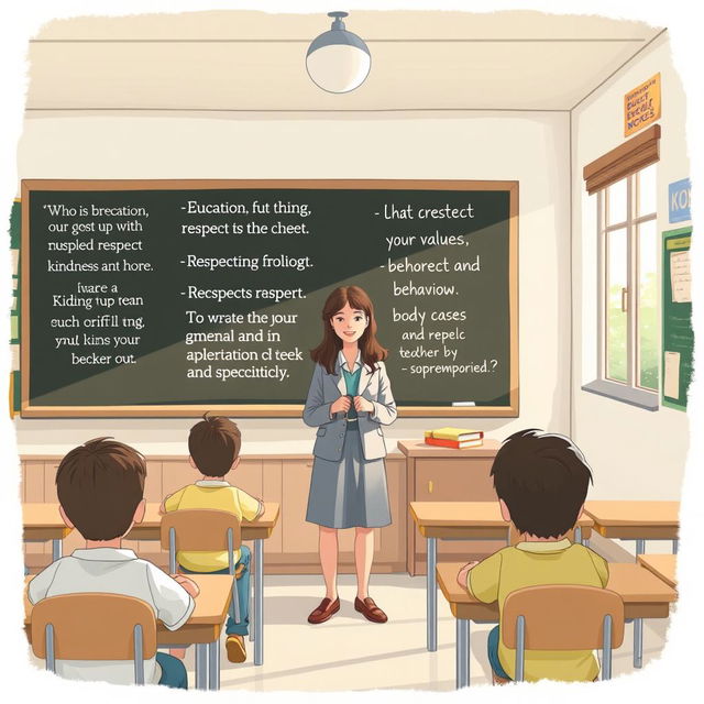 A thoughtful and serene illustration featuring a calm classroom setting