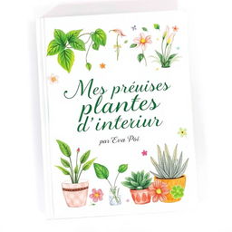 A beautifully illustrated book cover titled 'Mes premières plantes d’intérieur par Eva Poë', featuring vibrant illustrations of various indoor plants such as pothos, peace lilies, and succulents