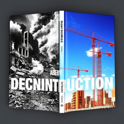 A striking book cover featuring a duality of devastation and reconstruction